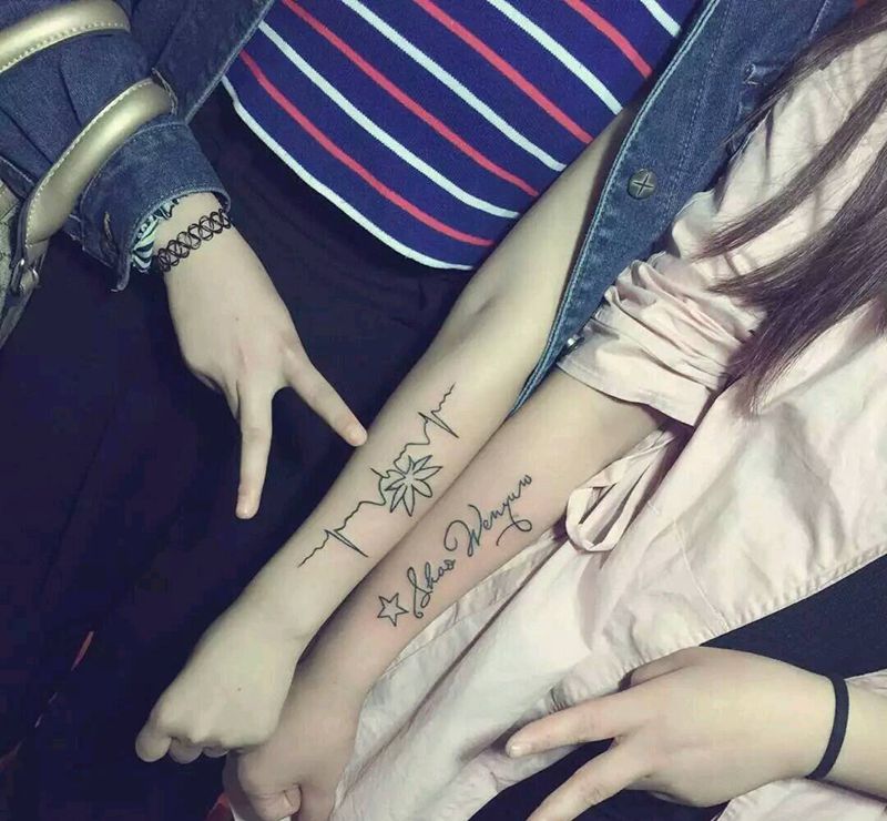 给两位闺蜜打造的个性英文纹身图片_手臂习俗字符成品纹身图案