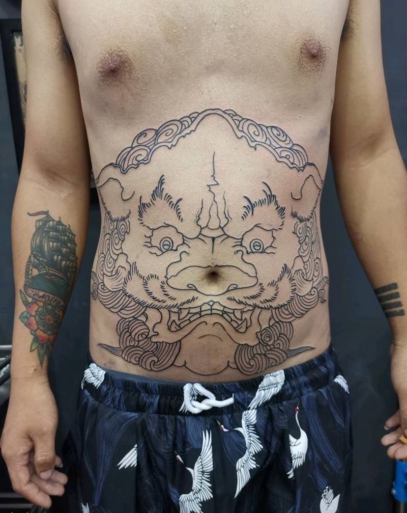 花肚唐狮纹身图片_新传统纹身图案