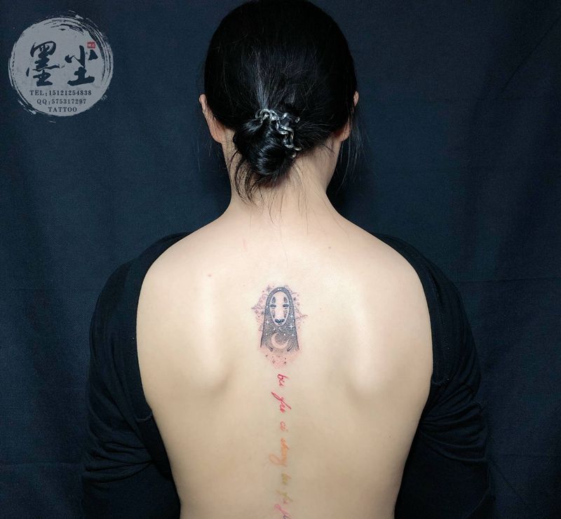 千与千寻无面男纹身图片_背部点刺动漫千与千寻纹身图案