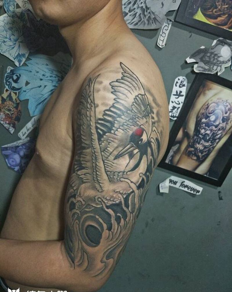 恢复后的丹顶鹤纹身图片