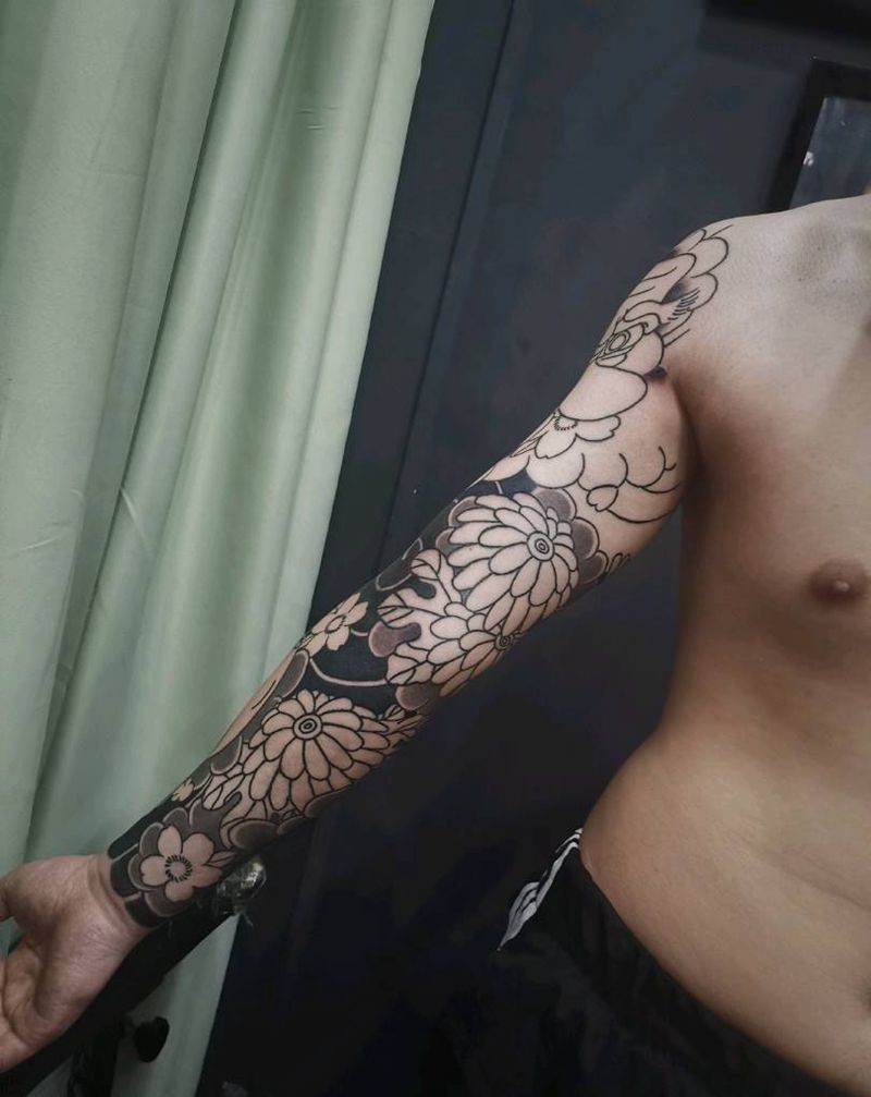 老传统花臂未完成纹身图片_老传统纹身图案