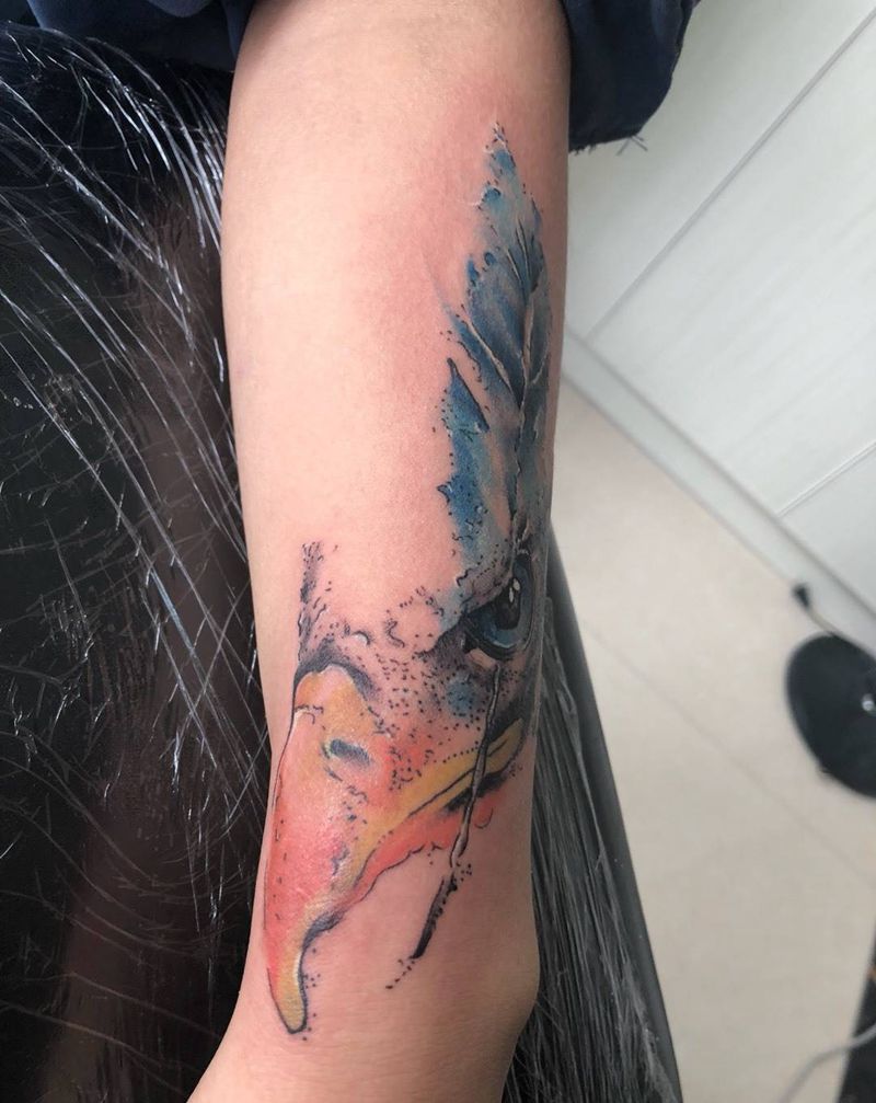 水彩 鹰纹身图片_成品手臂欧美动物纹身图案