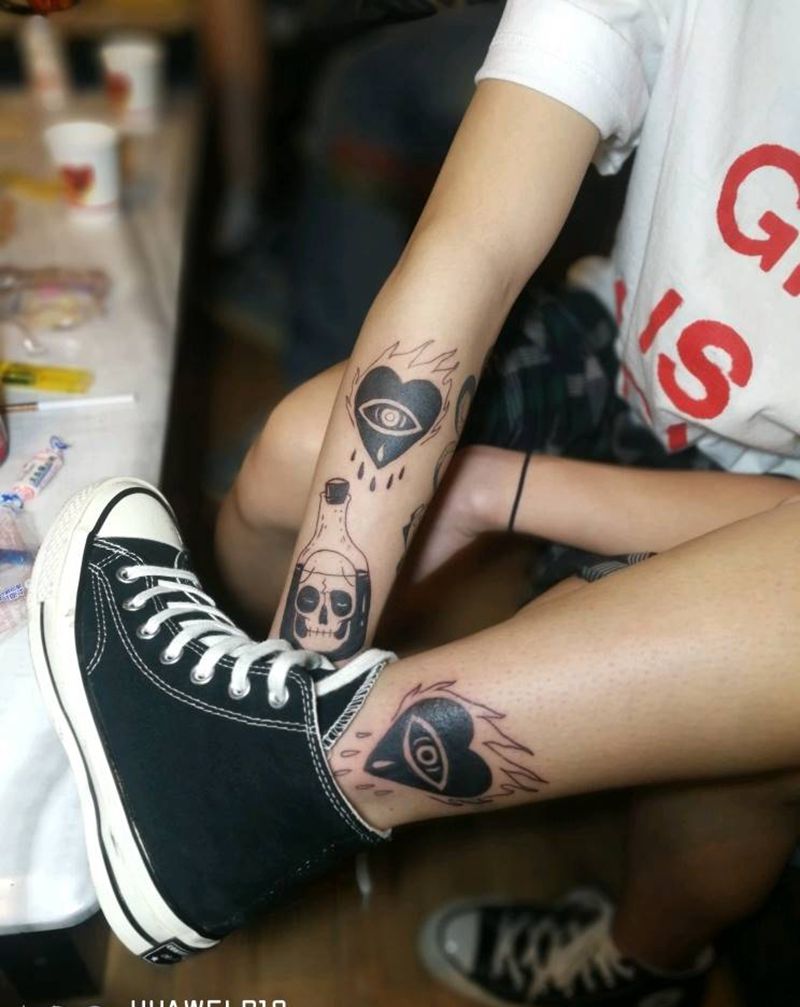 情侣纹身纹身图片_Old School纹身图案