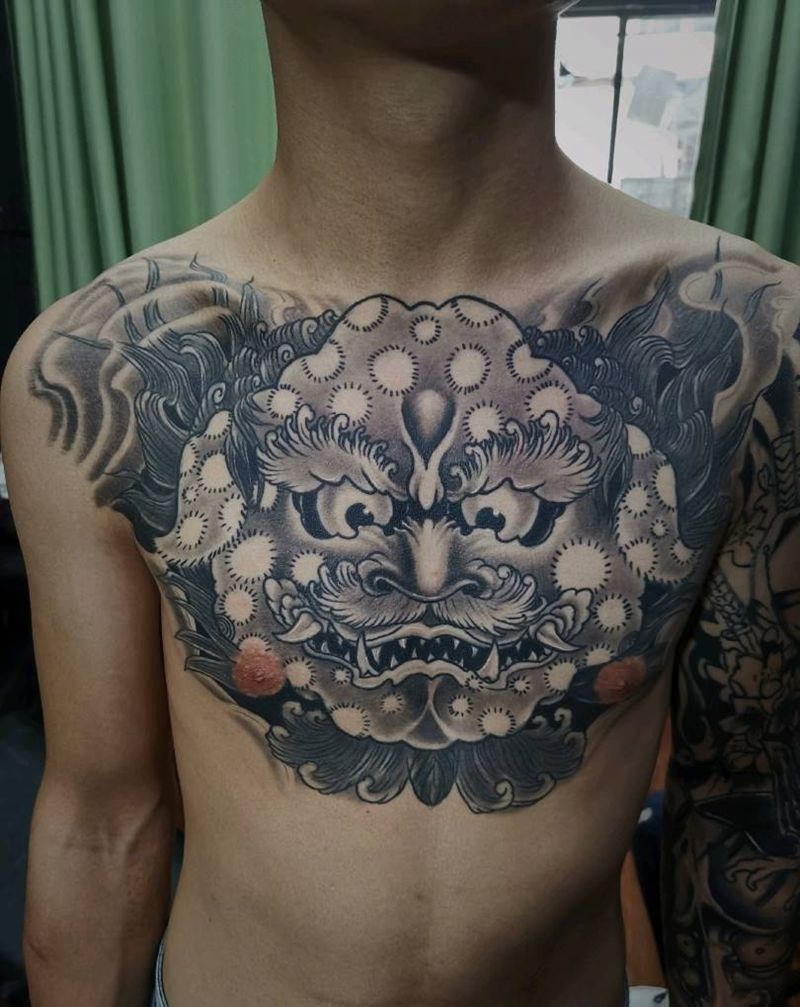 恢复后的唐狮纹身图片_新传统纹身图案