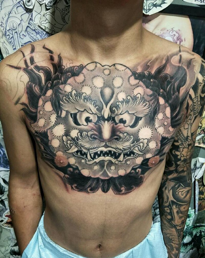 V胸唐狮未完成目前21纹身图片