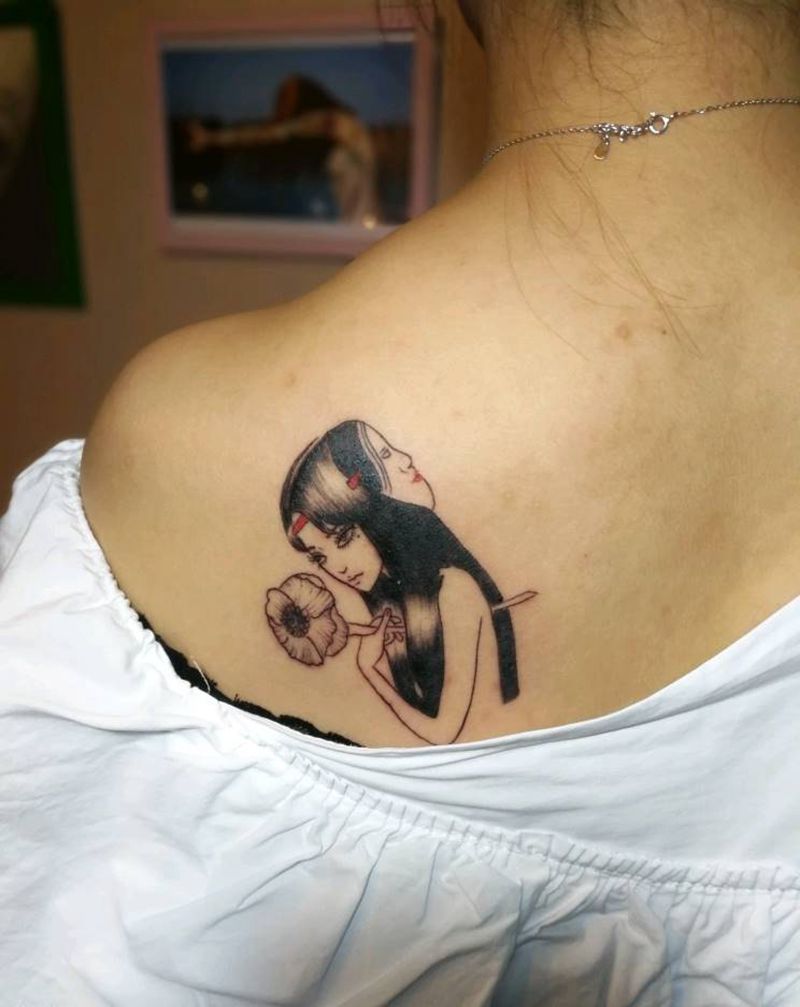 面具美女纹身图片