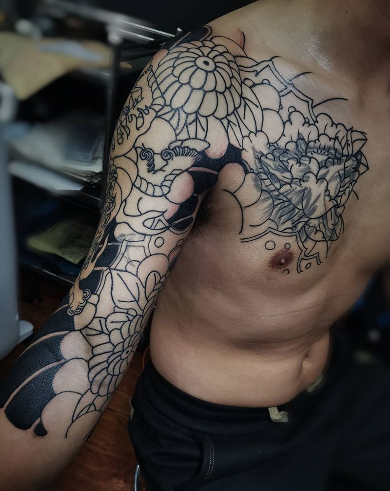 七分半甲未完成下次继续纹身图片_老传统纹身图案