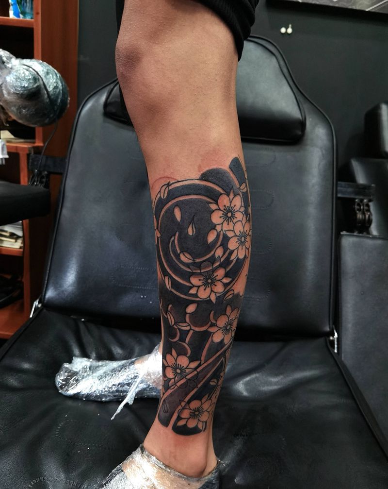 老传统包小腿设计未完纹身图片_腿部老传统纹身图案