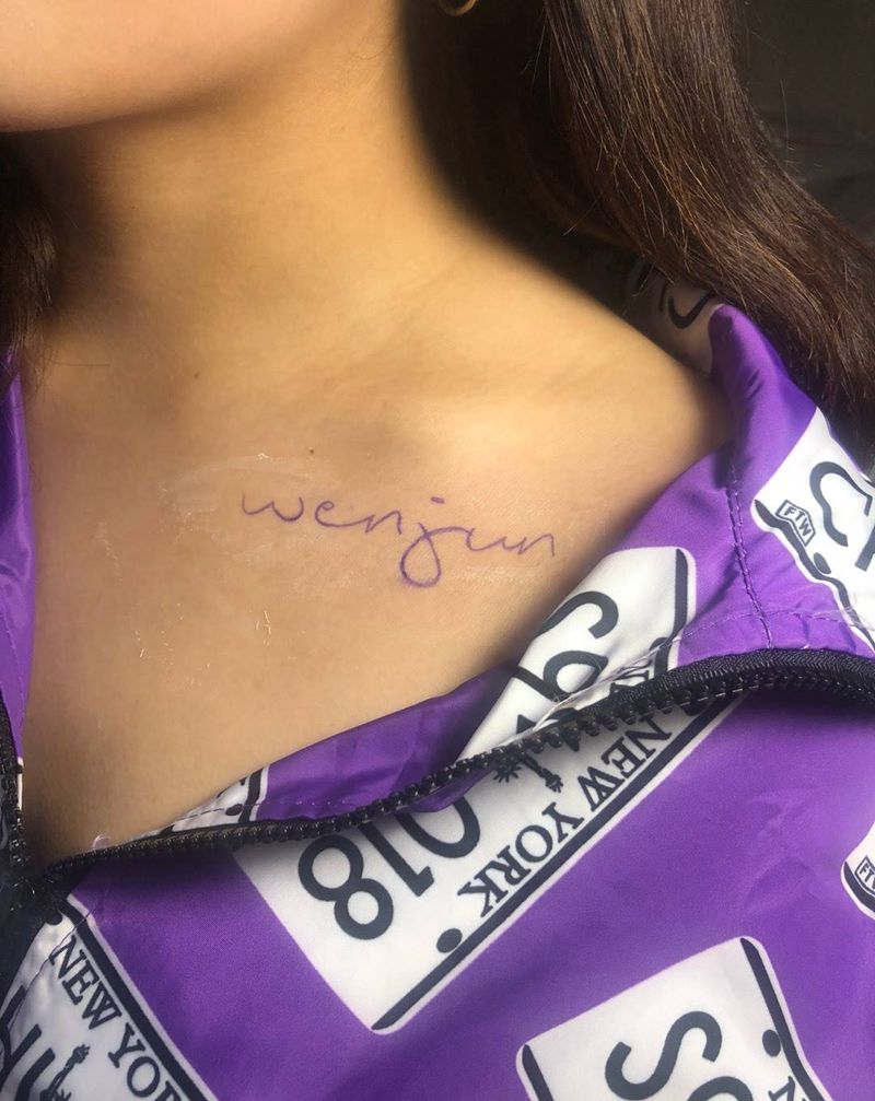 英文纹身图片_成品胸部清新字符纹身图案