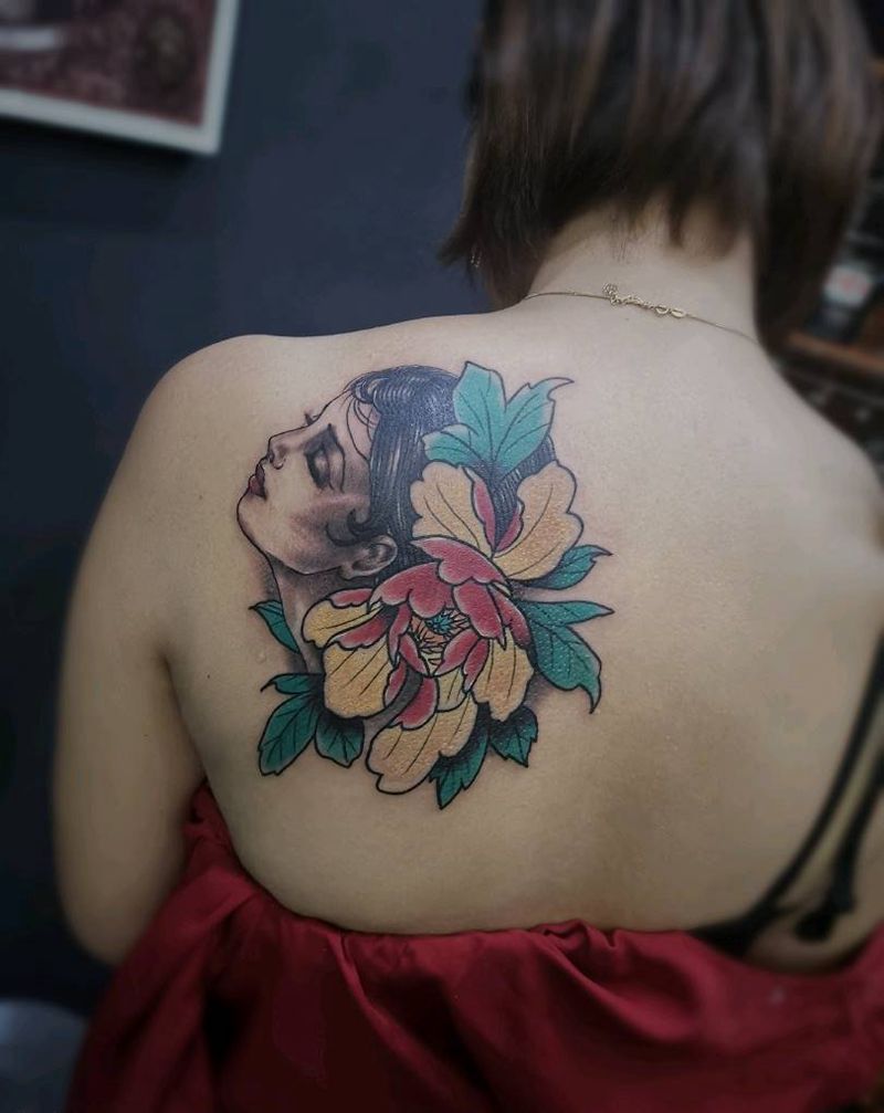 花姑娘纹身图片_新传统纹身图案