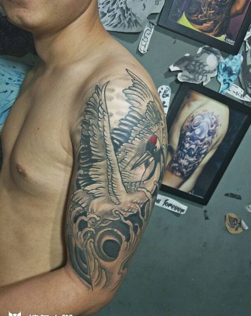 恢复后的丹顶鹤效果很自然纹身图片