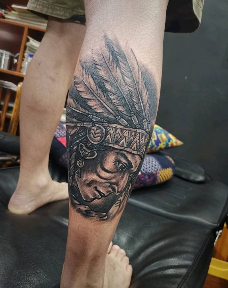 印第安人纹身图片_欧美黑灰纹身图案
