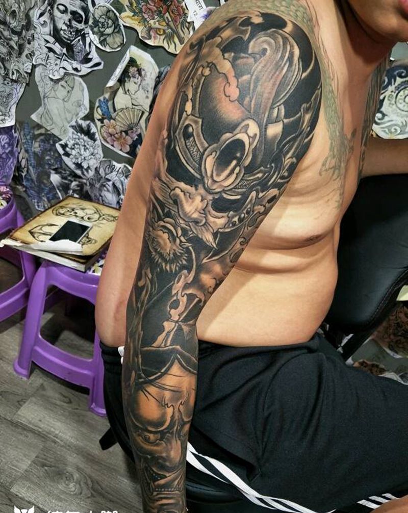 传统花臂纹身图片