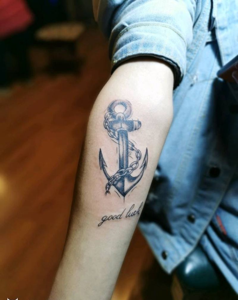 船锚纹身图片_手臂老传统纹身图案