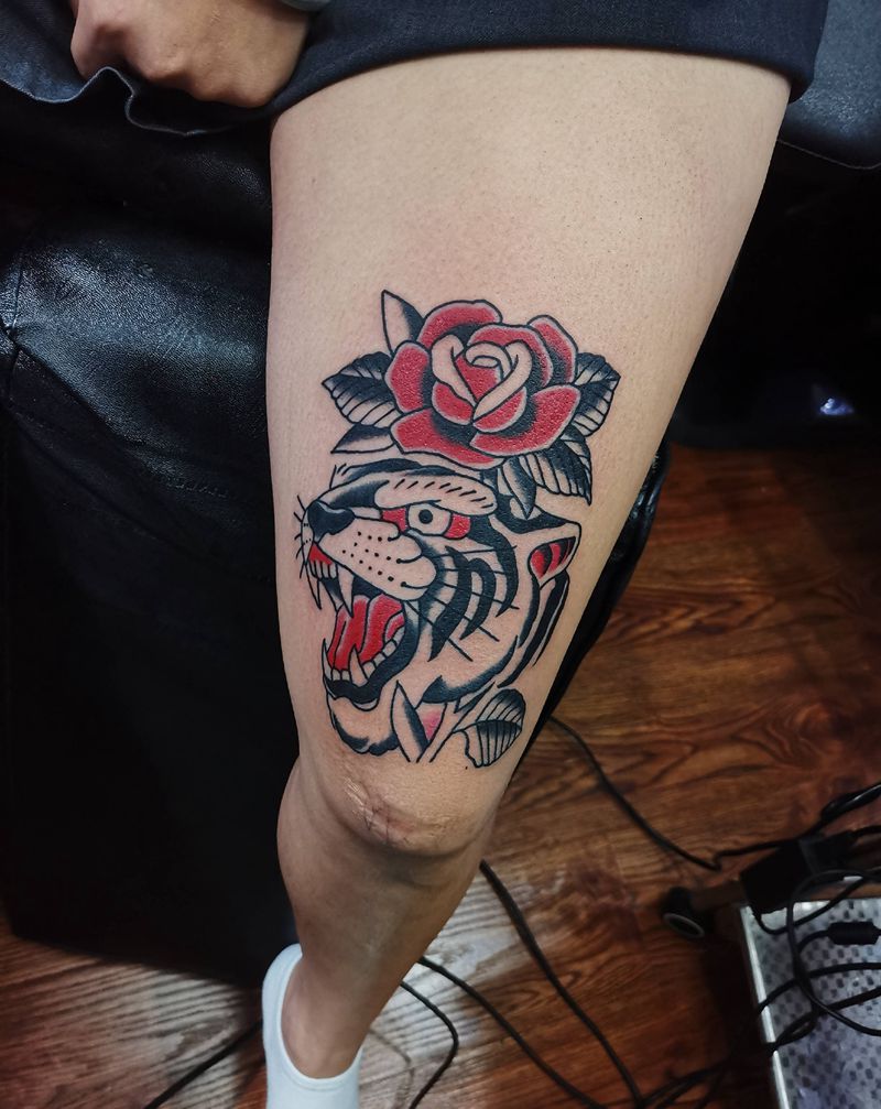 母老虎纹身图片_Old School纹身图案