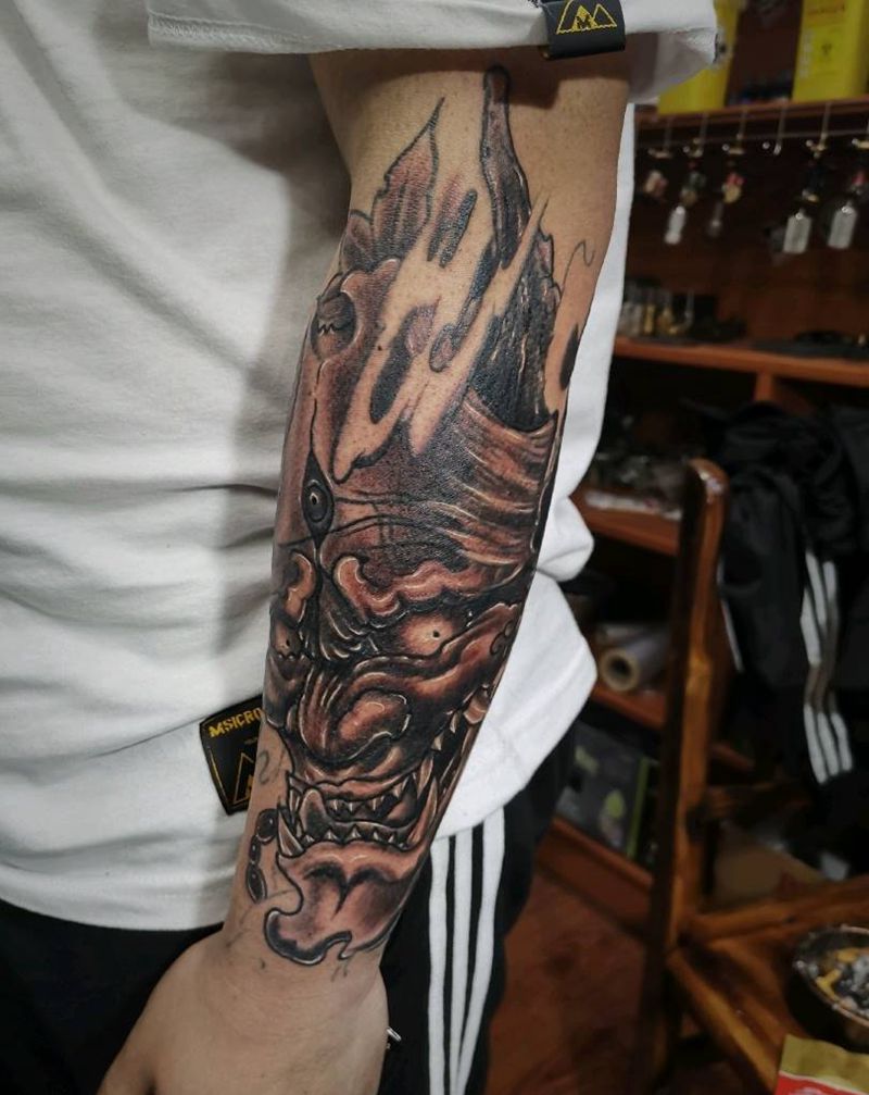 半臂般若未完成纹身图片_新传统纹身图案