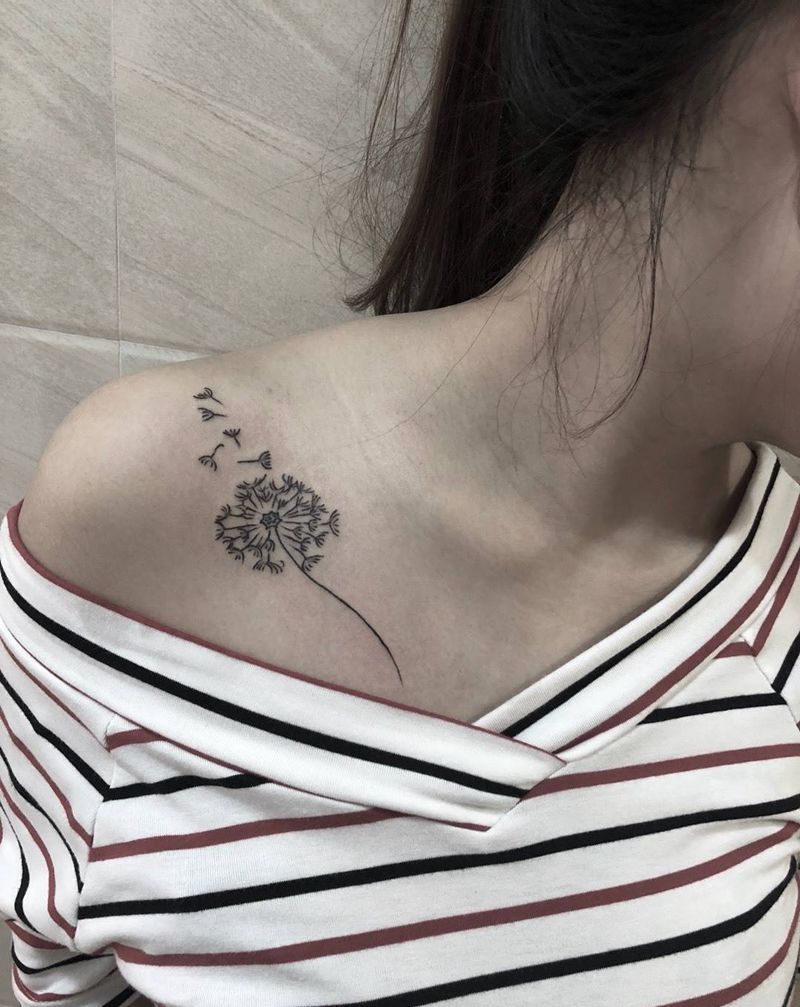 蒲公英纹身图片_成品胸部清新植物纹身图案