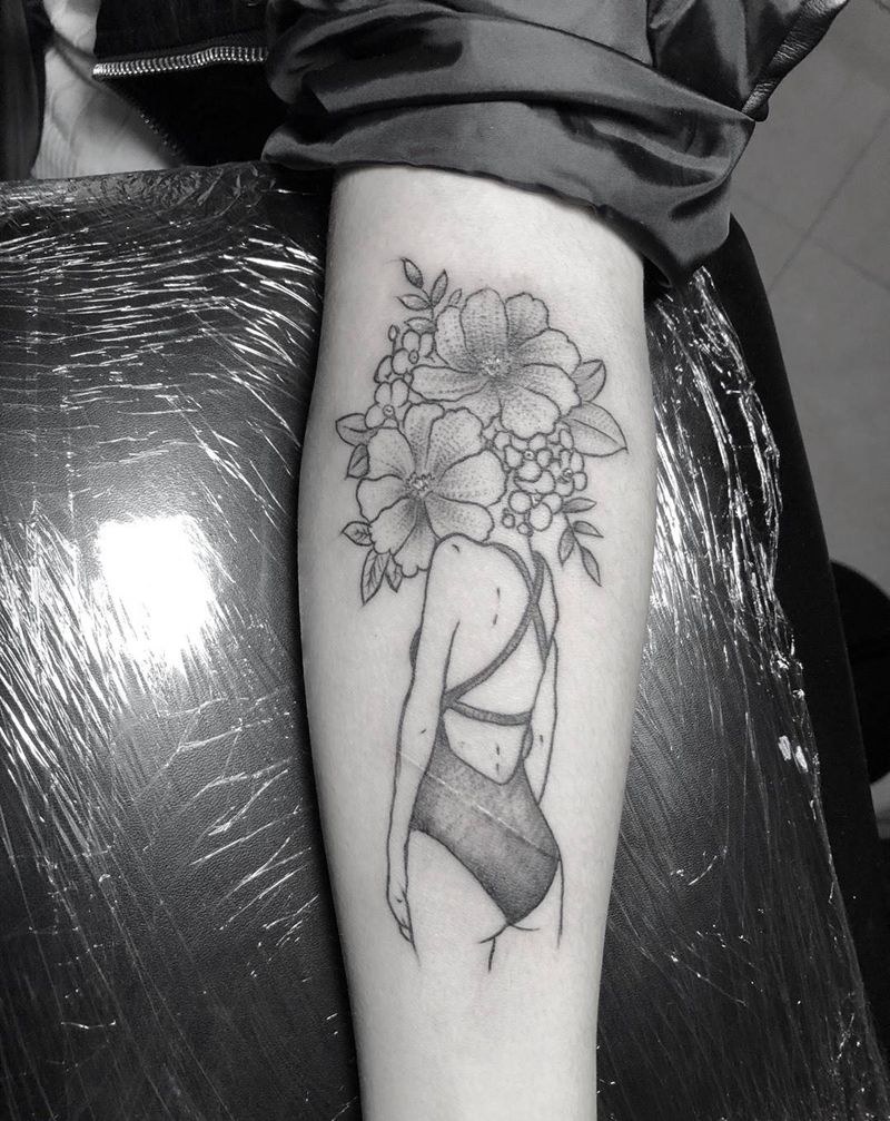 小图纹身图片_成品手臂清新人物植物纹身图案