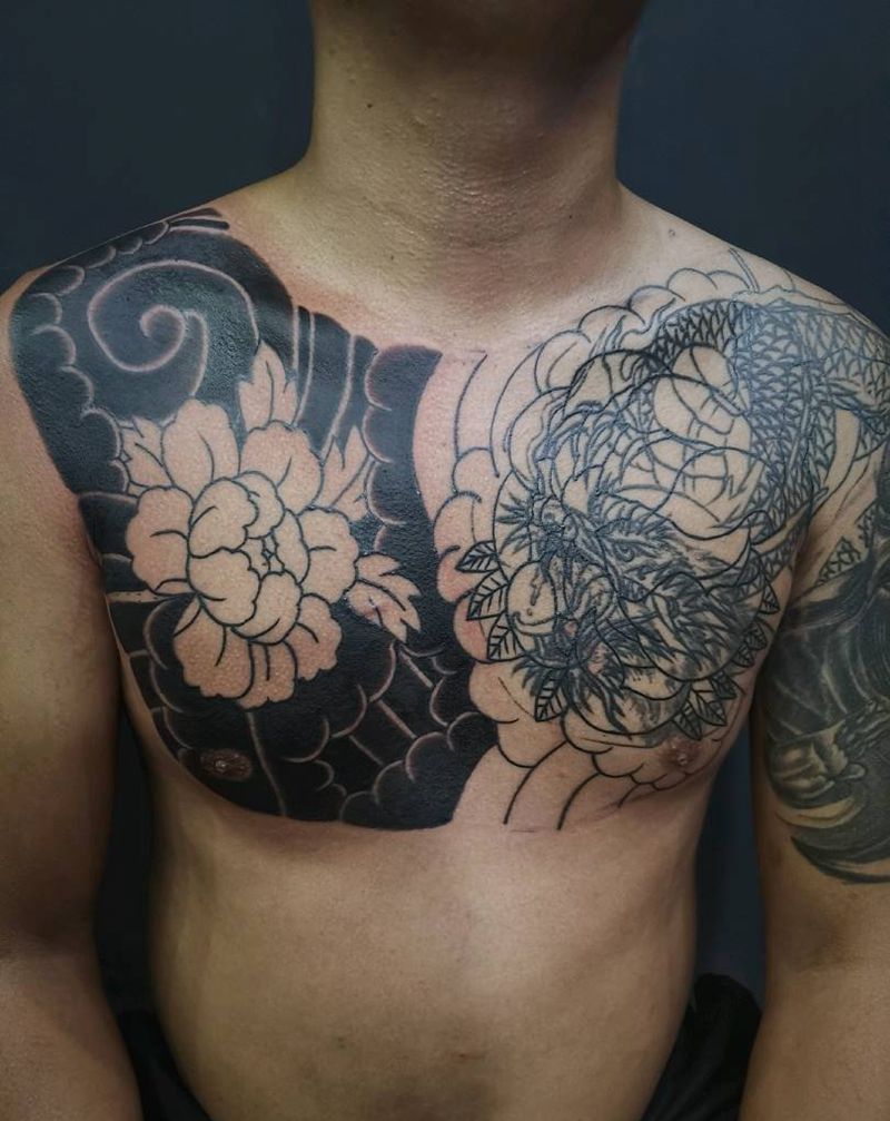 花胸未完成纹身图片_老传统纹身图案