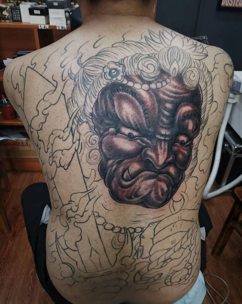 满背未完成纹身图片_新传统纹身图案