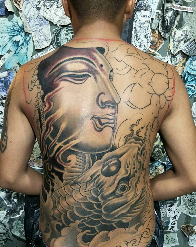 满背未完成这一次4小时纹身图片