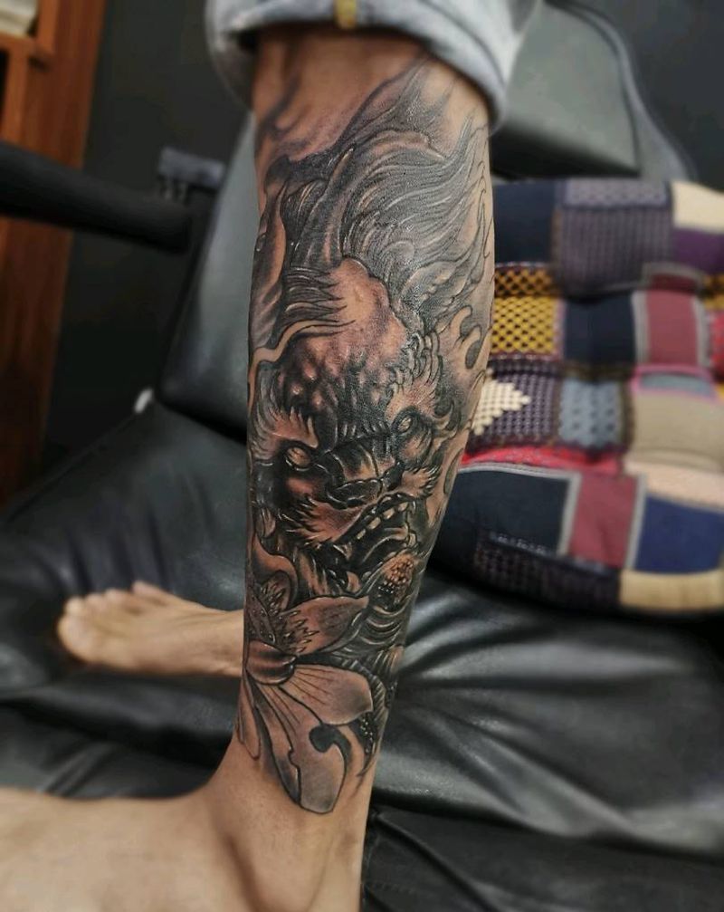 唐狮纹身图片_新传统纹身图案