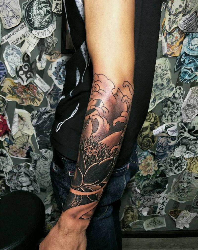 遮盖荷花对付纹身图片