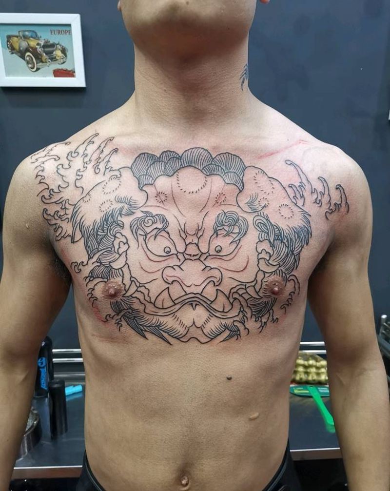 唐狮纹身图片_新传统纹身图案