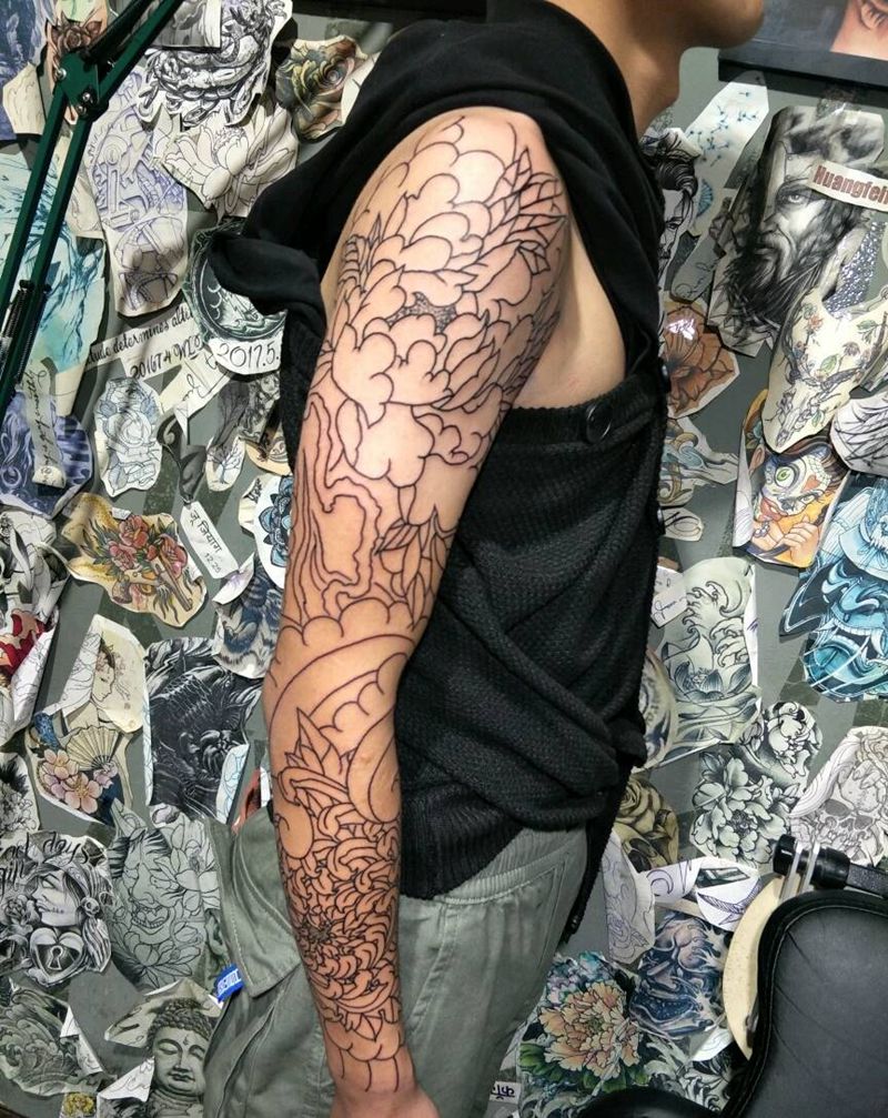 老传统花臂未完成纹身图片