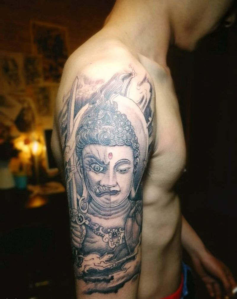 不动明王与佛纹身图片