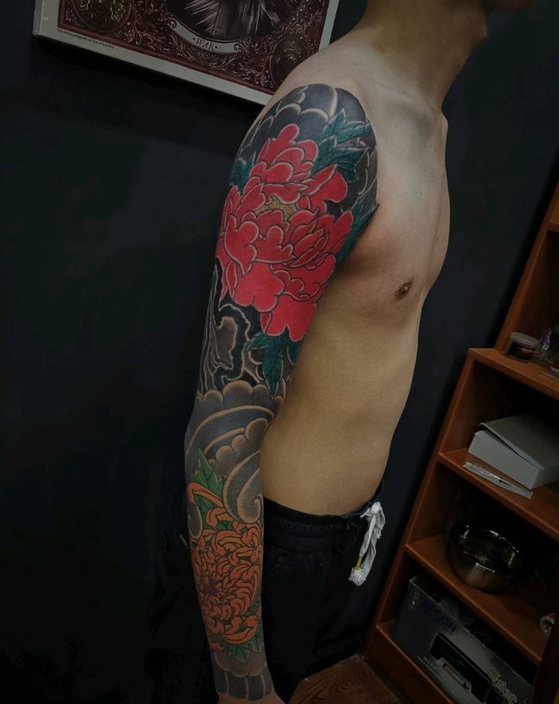 老传统花臂纹身图片_老传统纹身图案