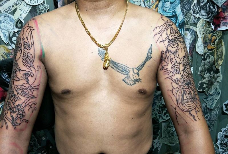 包两个大臂下次继续未完成纹身图片