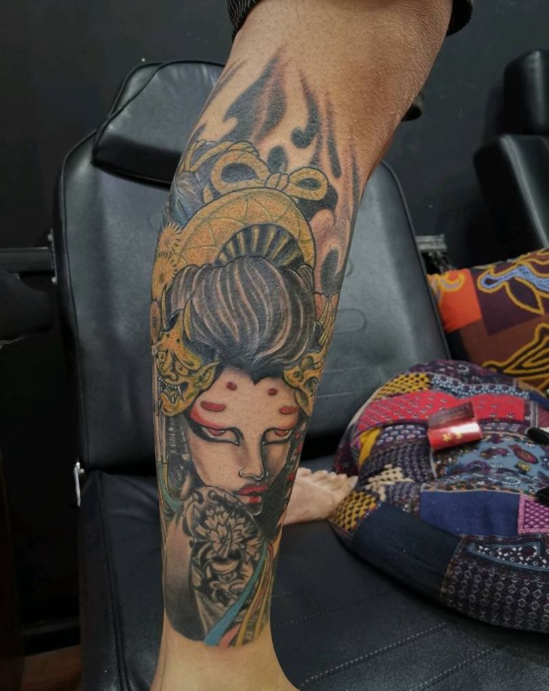 艺伎纹身图片_新传统纹身图案