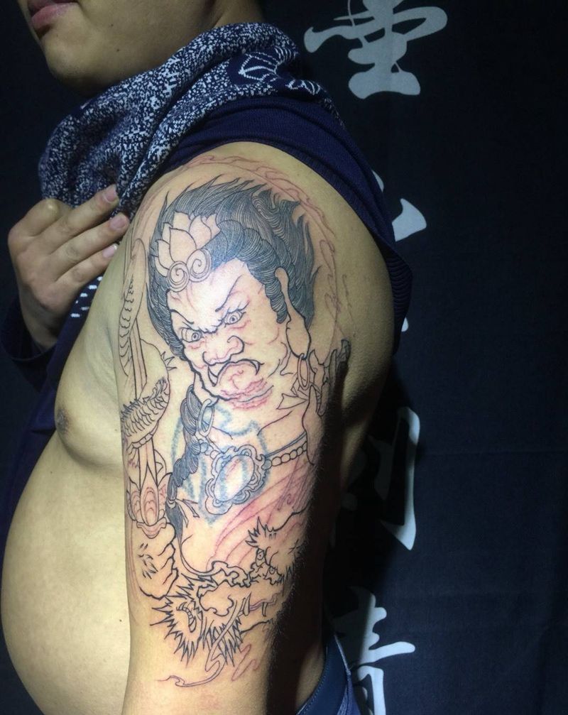 不动明王纹身图片_成品手臂传统鬼神纹身图案