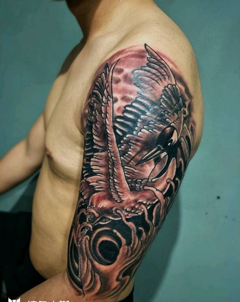 丹顶鹤作品完成，纹身图片