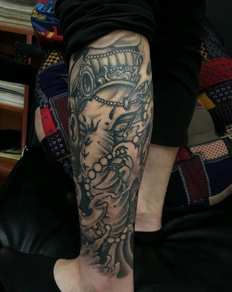 恢复后的象神纹身图片_新传统纹身图案