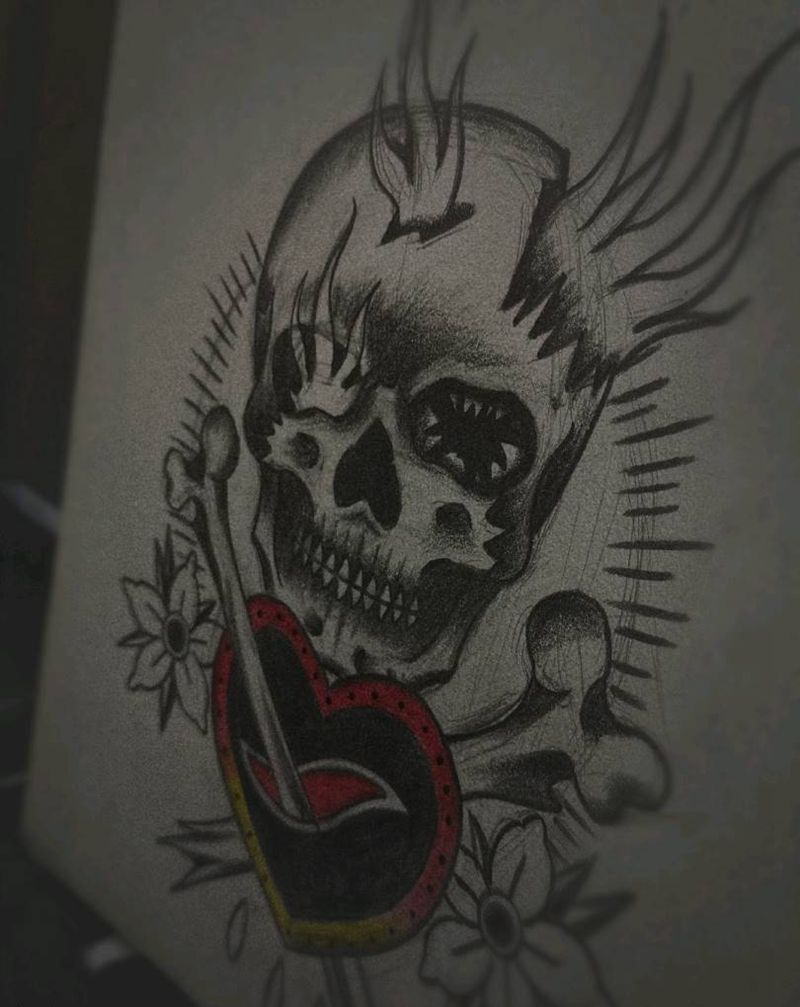 骷髅手稿纹身图片_Old School纹身图案