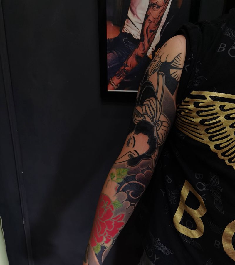 老传统花臂未完纹身图片_手臂老传统纹身图案