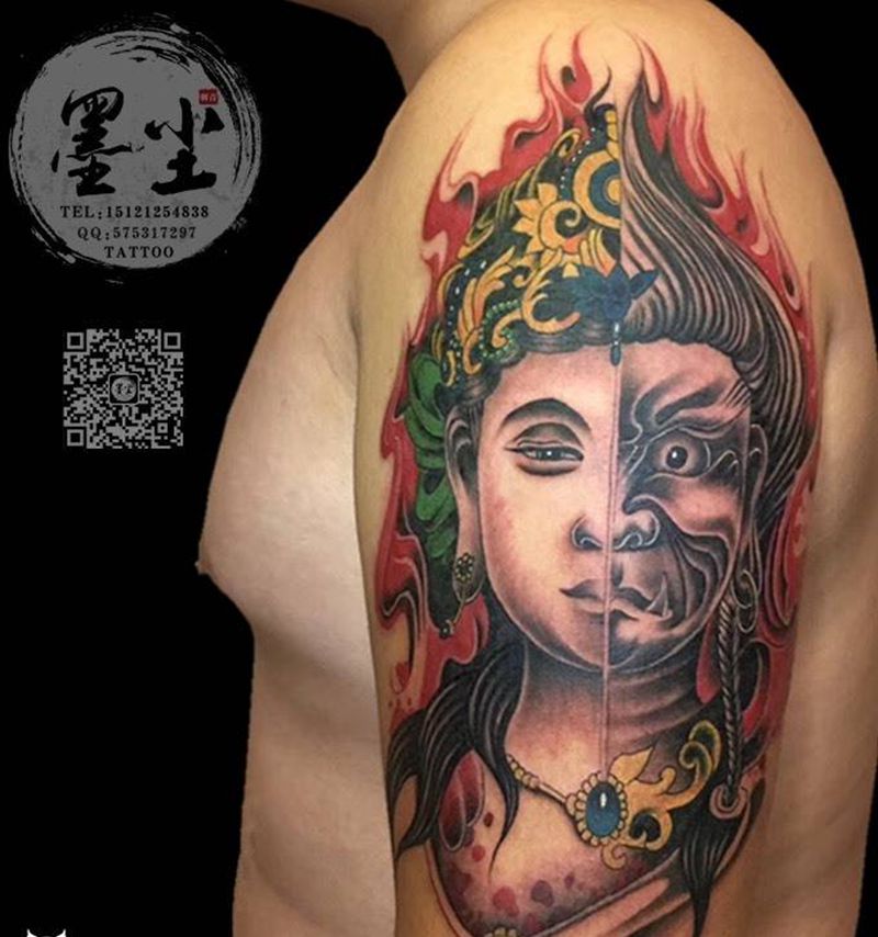 完工纹身图片_成品手稿手臂传统人物宗教鬼神纹身图案
