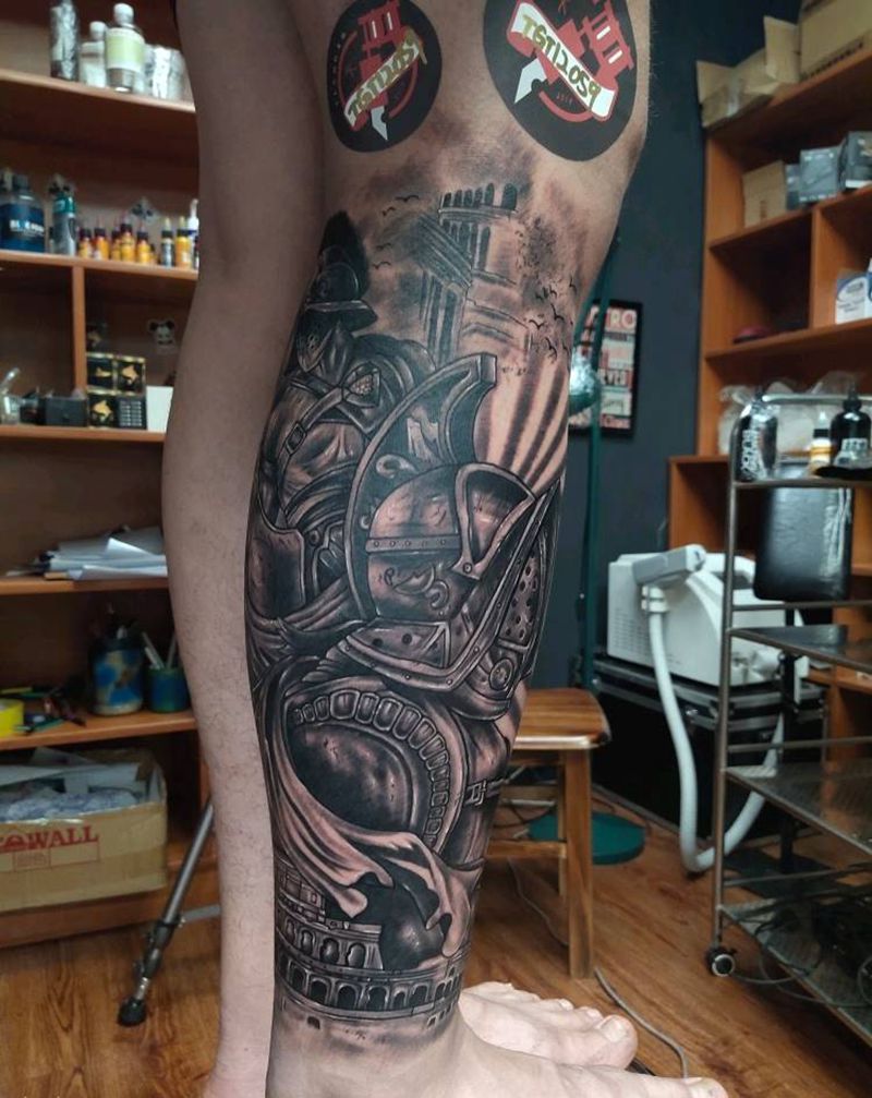 欧美黑灰斗士纹身图片_欧美黑灰纹身图案