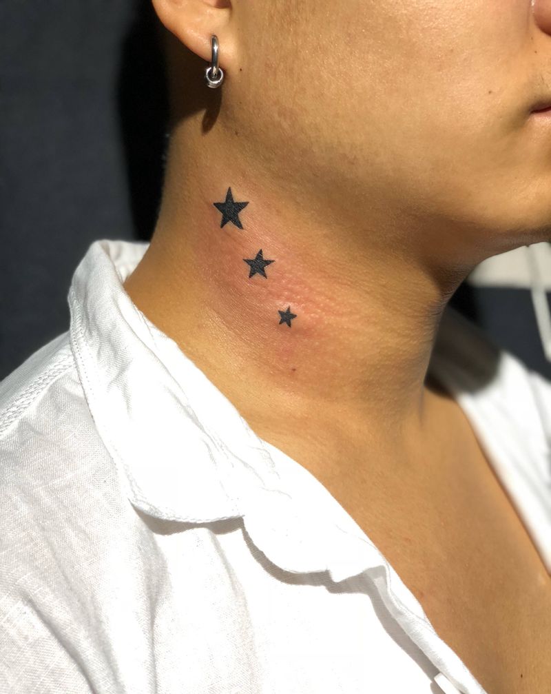 小星星纹身图片_颈部成品清新贴纸几何纹身图案