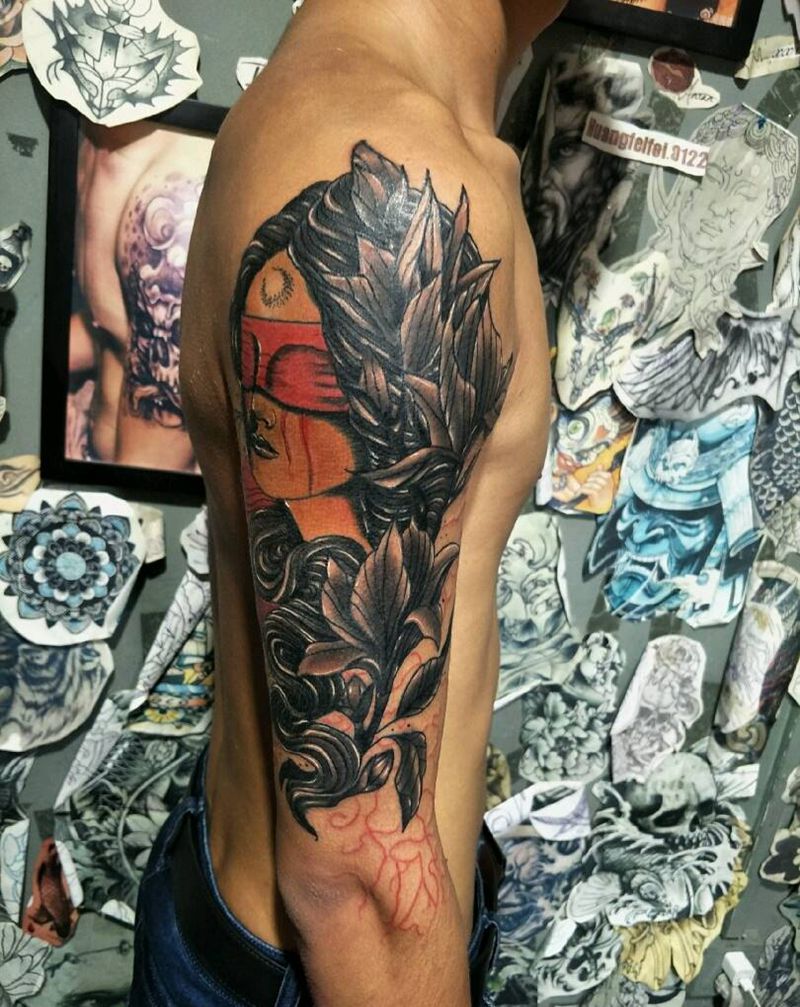 欧美花女郎纹身图片