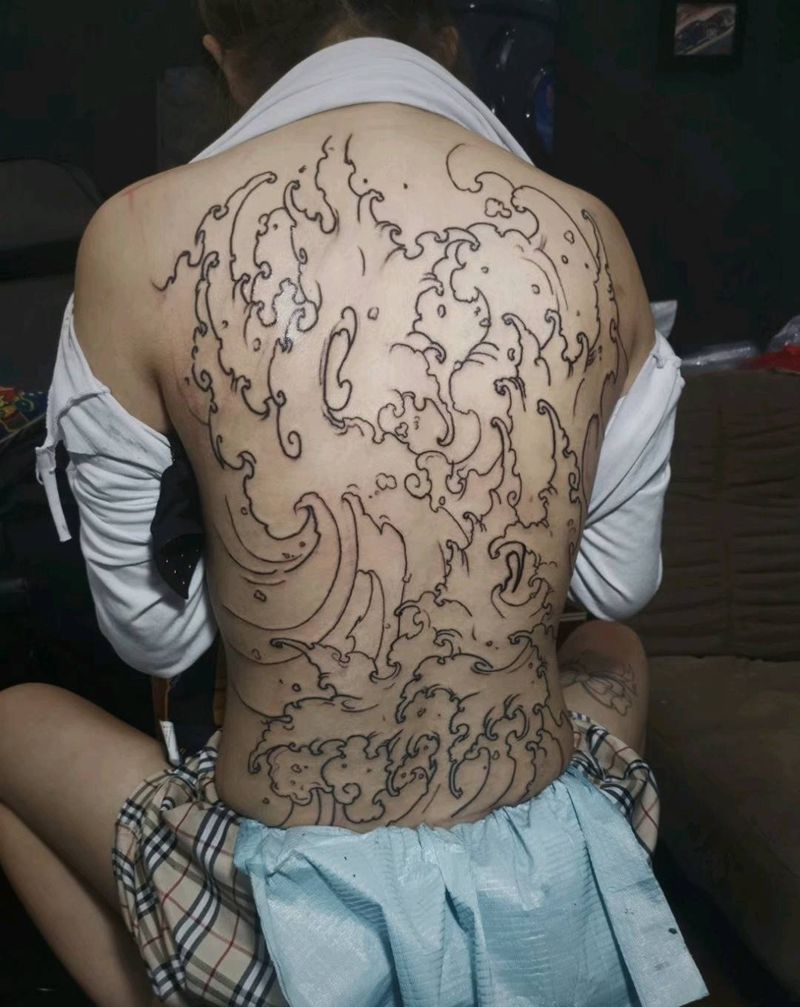 浪背未完成下次继续纹身图片_新传统纹身图案