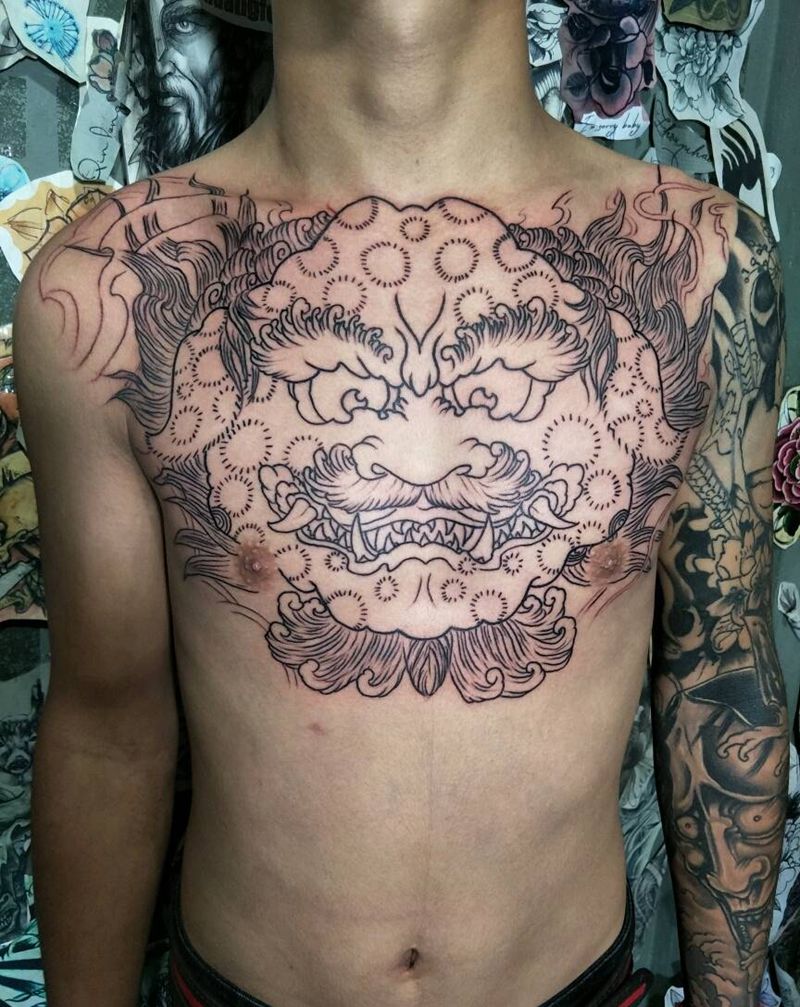 花胸唐狮未完成纹身图片