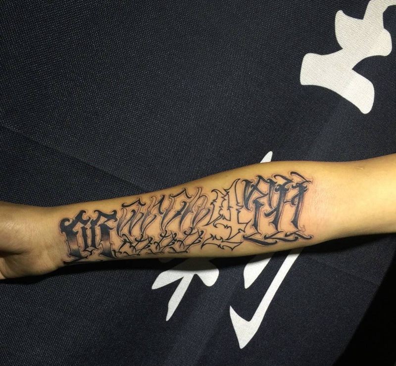 原创奇卡诺纹身图片_成品手稿手臂欧美原创字符纹身图案