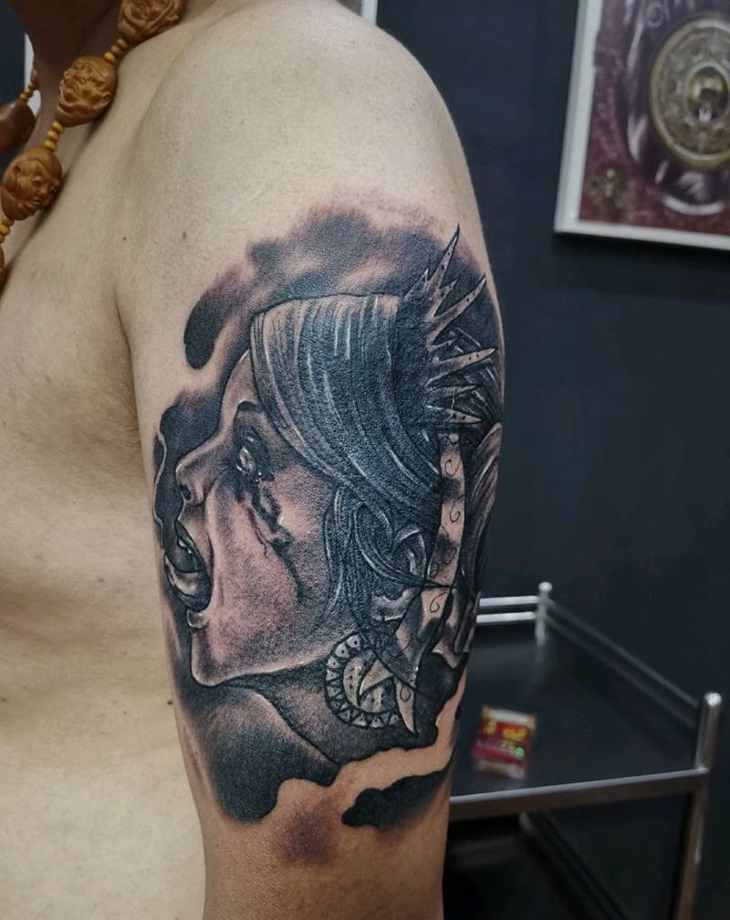 魔女纹身图片_欧美黑灰纹身图案