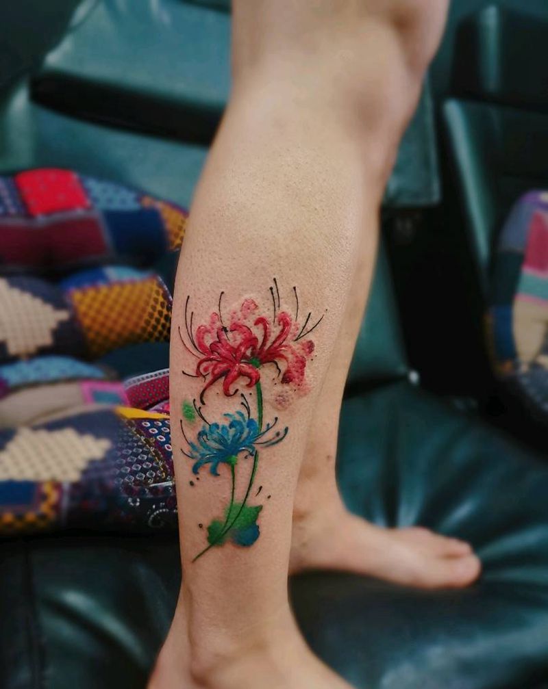 彼岸花纹身图片_水彩个性纹身图案