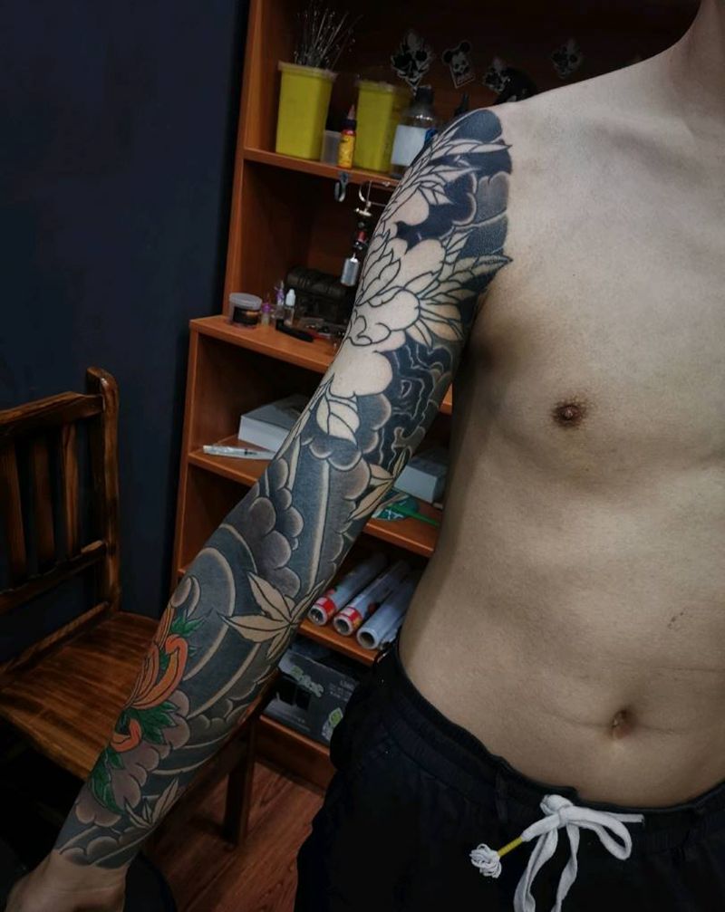 老传统花臂未完成纹身图片_老传统纹身图案