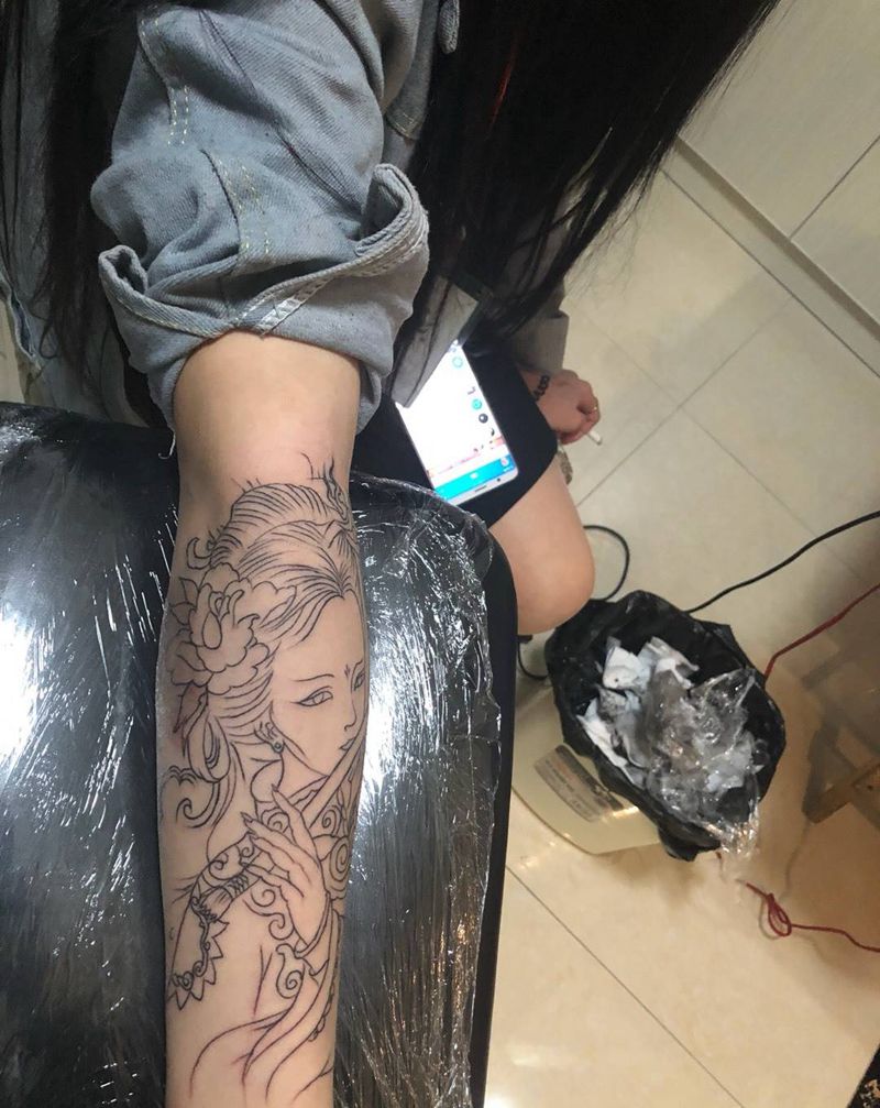 艺妓纹身图片_手臂传统人物纹身图案