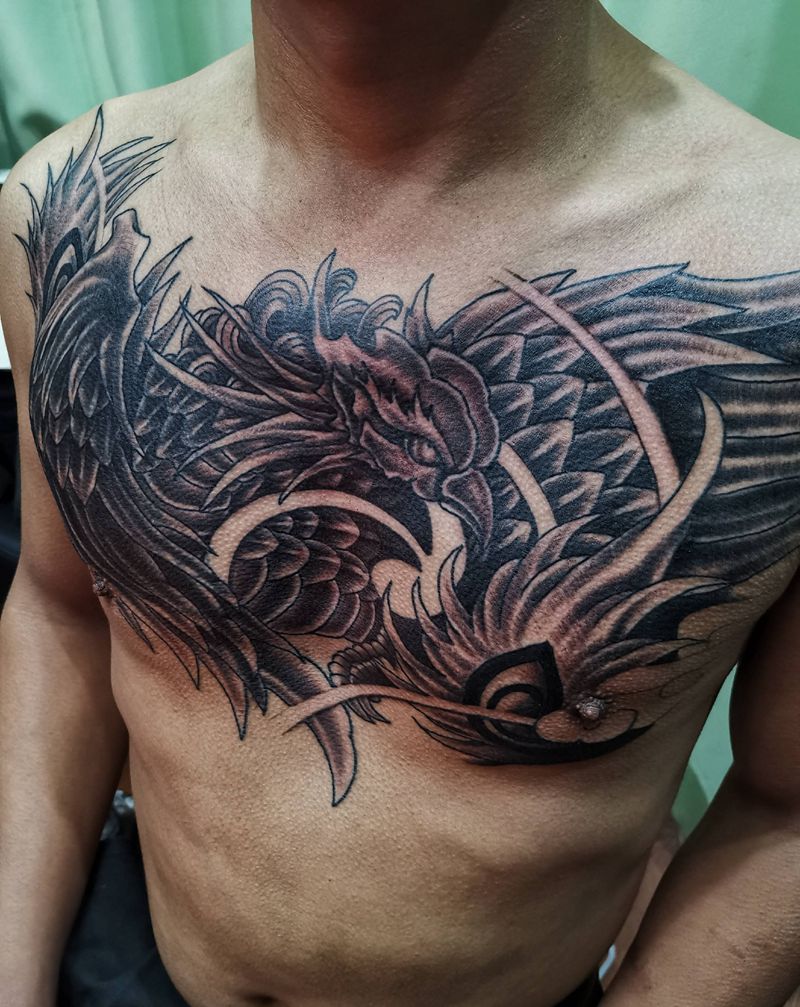 花胸遮盖失败纹身未完成纹身图片_新传统纹身图案